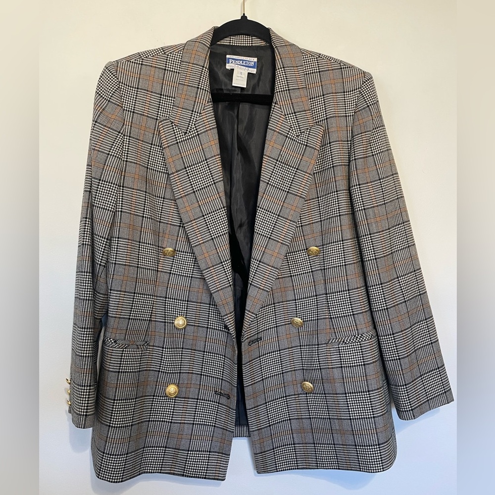 PENDLETON Vintage Double Breasted Plaid Wool Blaz… - image 2